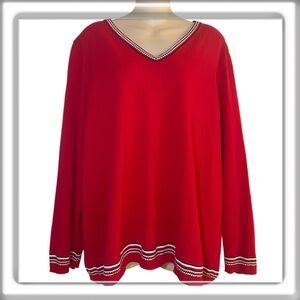 NWT Tommy Hilfiger Global Trim Ivy Pullover Long Sleeve Sweater Red Size 1X